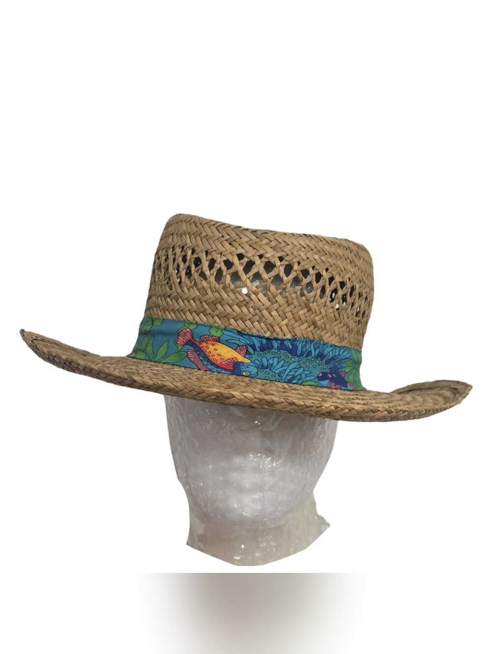 Summer Club Panama Jack straw hat ladies Sun Hat with Colorful Fish Print Band